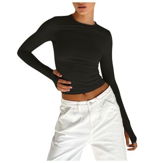 Generic Y2K Top Womens Crop Top Aesthetic Long Sleeve Shirt Basic Shirt Summer Shirts Blouse Sexy Streetwear Tops Outfit, Cropped Tee Womens Sexy Slim Fit Lon