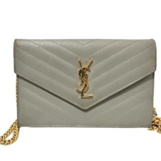 Saint Laurent Gray Leather Chain/Shoulder Wallet (Pre-Owned)