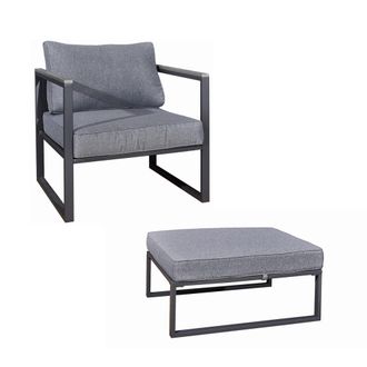 Petits Meubles Set de sill&oacute;n y taburete aluminio, polywood, poli&eacute;ster gris oscuro