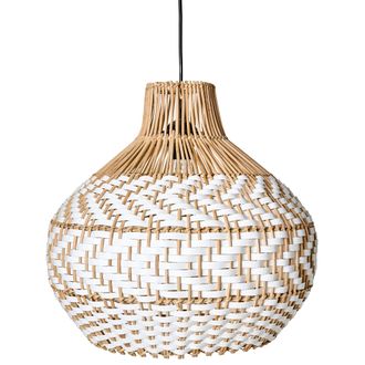 Beliani L&aacute;mpara Colgante Pantalla De Rat&aacute;n Estructura De Hierro Estilo Boho Blanco Yauco
