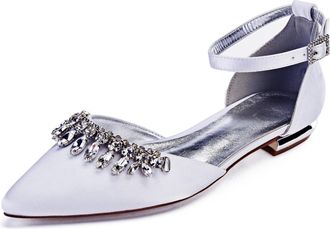 Generic Bridal Flats Womens Pointed Toe Wedding Flats Evening Prom Party Dress Shoes 2Cm,White,10 UK
