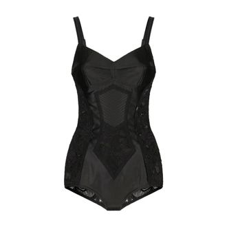 Dolce & Gabbana Shapewear, female, Black, Size: M Corset Lace and Satin Bodysuit