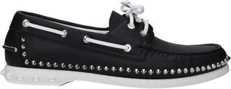 Christian Louboutin Zwarte leren instapper met studs - Heren - Bootschoenen - Zwart - 41 EU - Schoenen