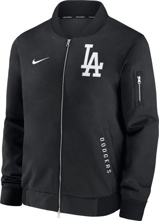 Nike Los Angeles Dodgers Authentic Collection Dugout Nike Mens MLB Full-Zip Bomber Jacket in Black | 02F3902ZLD-TZ7