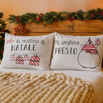 KASANOVA Coppia federe natalizie con scritta in cotone, da 80x50 cm