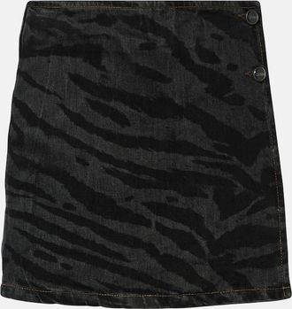 Ganni High-rise denim wrap skirt