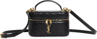 Saint Laurent Mini Gaby Quilted Leather Vanity Case in 1000 Noir at Nordstrom