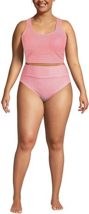 Lands End Plus Size Tugless Ribbed Midkini and High Waisted Bottom Swimsuit Set in Wood Lily Mini Stripe at Nordstrom, Size 1X