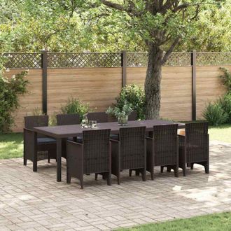 vidaXL Conjunto De Comedor De Jard&iacute;n 9 Pcs Marr&oacute;n Ratan Polt Vidaxl