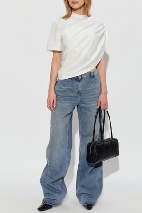 Courr&egrave;ges Asymmetric Top With Embroidered Logo, Womens, White