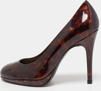 Stuart Weitzman Brown Leopard Print Patent Leather Pumps