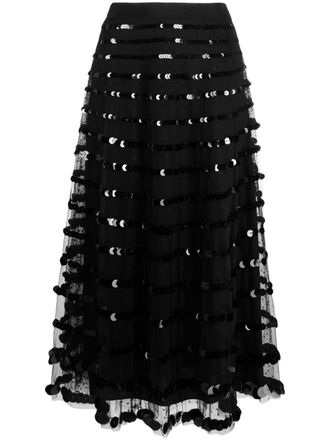 Red Valentino Gonna midi con paillettes - Nero