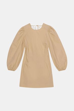 Ganni Beige Cotton Poplin Open Back Mini Dress - Size 32 Organic