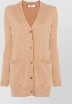 Max Mara wool cashmere v-neck ribbed trim cardigan