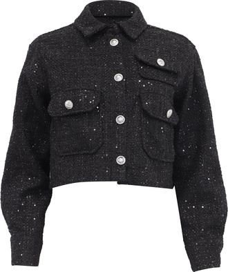 Maje Cenatelli Sequinned Tweed Jacket in Black Polyester