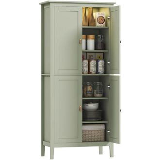 HOMCOM 176.5 cm Tall Freestanding Pantry Storage Cabinet with 4 Doors Green - Homcom