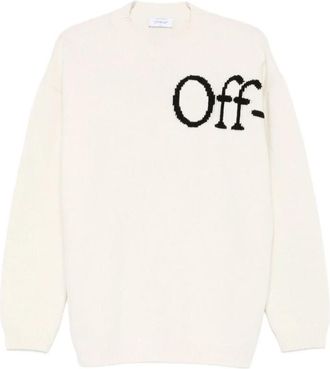Off-white Boekachtig Gebreid - Wit - Heren - Ronde hals truien - Wit - L - Wol - Truien & Vesten