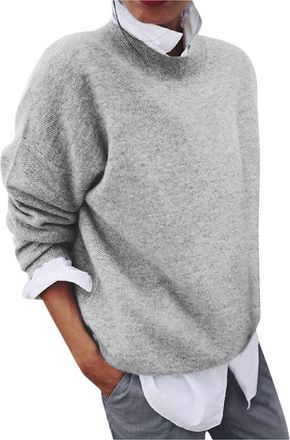 Generic Women 2 in 1 Jumper Style Patchwork Work Blouse Tunics Tops Blouse Long Sleeve Contrast Collared Shirts Gray