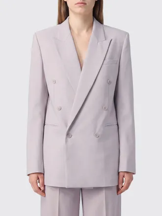 Frankie Shop Blazer corto doppiopetto in misto lana con rever a lancia