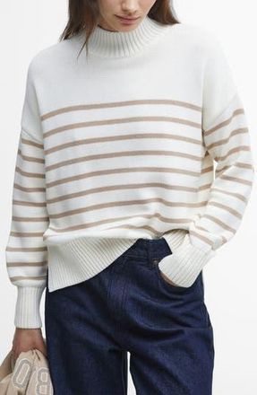 Barbour Shelly Stripe Cotton Sweater in Cloud/Camel at Nordstrom Rack, Size 12 Us / 16 Uk