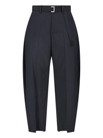sacai Mid-Rise Wide-Leg Trousers with Removable Belt and Structured Pockets