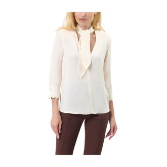 Elisabetta Franchi Blouses, female, Beige, Size: M Camicia in georgette di viscosa con foulard lettering