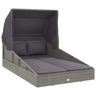 vidaXL Vidaxl - Tumbona Con Toldo Plegable Rat&aacute;n Sint&eacute;tico Gris 200x114x128 Cm