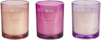 Beliani Conjunto De 3 Velas Perfumadas 100% Cera De Soja Mecha De Algod&oacute;n Vidrio Fragancia Fresca Lavanda/romero Lavanda/geranio Lavanda Sheer Joy