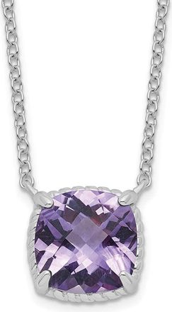 Diamond2Deal Sterling Silver Rhodium-plated Square Amethyst Pendant Necklace