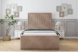 Sloomy Somerset Naples Deep-Sided Bed Frame With 50 Upholstered Headboard in Light Brown | Size: Small Double