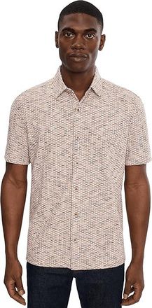 Johnston & Murphy Linden Short-sleeve Knit Shirt Mens Clothing Ivory/Brown Stripe : 2XL, Chambray/Polyester/Rayon