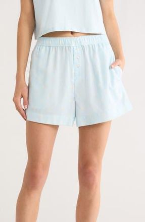 Open Edit Print Cozy Flannel Boxer Pajama Shorts in Blue- Ivory Argyle Bow at Nordstrom Rack, Size X-Small