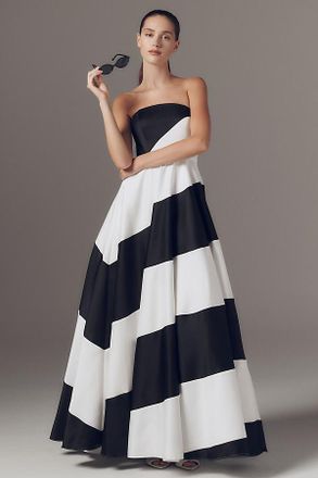 Mac Duggal Strapless Striped Maxi Dress