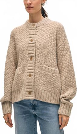 White + Warren Plush Alpaca Blend Basket Stitch Cardigan In Oat Straw