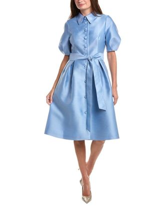 Teri Jon by Rickie Freeman Pique Faille Puff Sleeve Shirtdress