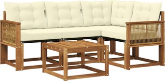 vidaXL Conjunto De Sof&aacute;s De Exterior 5 Uds. Natural Y Crema Vidaxl