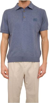 Etro Gebreide polo shirt - Heren - Polos - Blauw - XL - Katoen - Tops