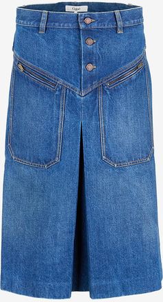 Chlo&eacute; A-f&ouml;rmiger Jeansrock mit Kellerfalte Hazy Blue