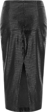 Nude Crocodile-Textured Coated Skirt - Black