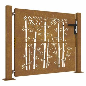 Berkfield Home Garden Gate 105x105 cm Corten Steel Bamboo Design in Brown