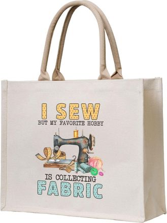 Generic Funny Sewing Canvas Tote Bag For Sewers & Knitters, Sewing Theme Reusable Grocery Bag, Funny Crafting Gift For Women, Large Capacity Canvas Shoulder B