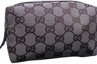 Gucci Beige Brown Canvas Leather Pouch (Pre-Owned)