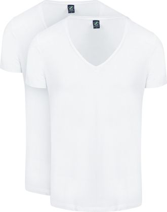 Suitable Vibamboru T-Shirt Deep V-Neck White 2-Pack