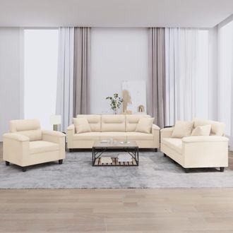 vidaXL Juego De Sof&aacute;s Con Cojines 3 Piezas Tela Microfibra Beige Vidaxl