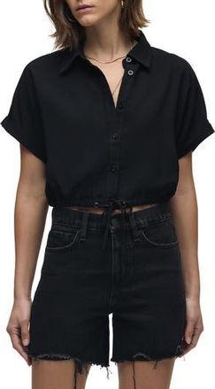 Hudson Drawstring Hem Crop Button-Up Shirt in Black at Nordstrom Rack, Size Small
