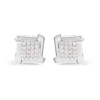 House of Brilliance 10K White Gold 1/2 Cttw Composite Princess Diamond Square and Swirl Stud Earrings at Nordstrom