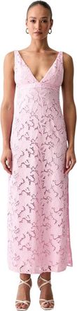 Michael Kors Maxi jurk met geborduurd bloemenkant - Dames - Avondkleed - Roze - M - Polyester - Kleedjes
