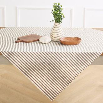 Solino Home Linen Table Throw - Amalfi Stripe, 52 x 52, 52 x 52 in Brown And Cream at Nordstrom, Size Small