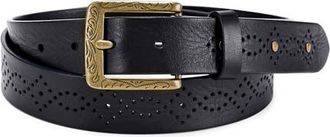 OLD TREND Daisy Genuine Leather Perforated Floral Detail Belt in Black at Nordstrom, Size Medium