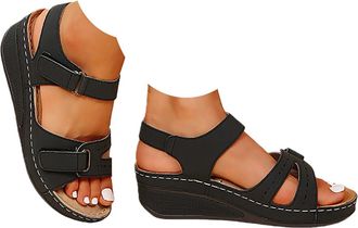 Generic Orthopedic Sandals for Women 2026 Summer Casual Adjustable Straps Low Heel Walking Sandals with Arch Support Comfortable Wedge Ankle Strap Open Toe Wi